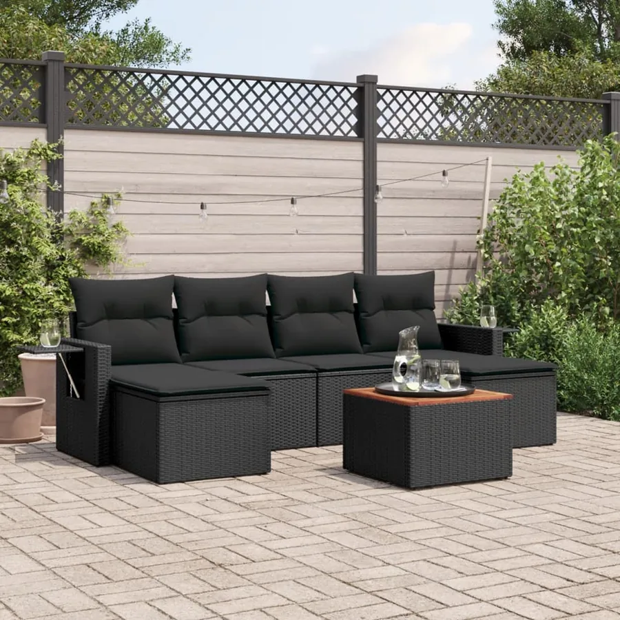 Salon de jardin 7 pcs avec coussins noir résine tressée 55 x 62 x 69 cm - 52,8 kg