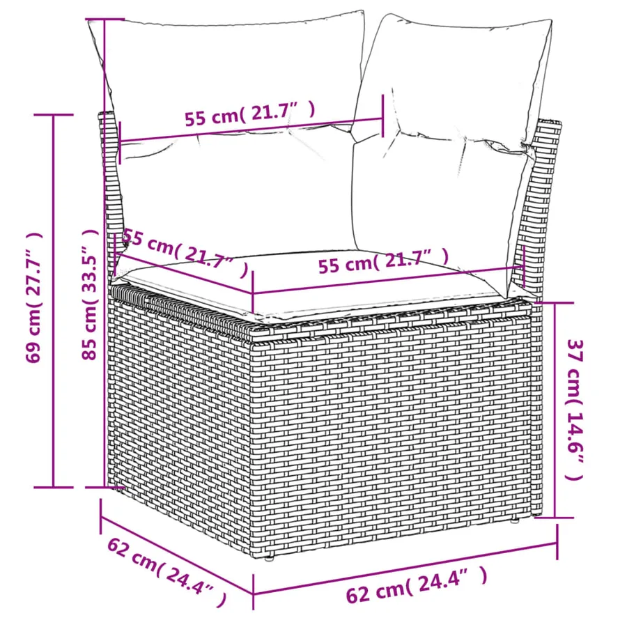 Salon de jardin avec coussins 14 pcs noir résine tressée - 12