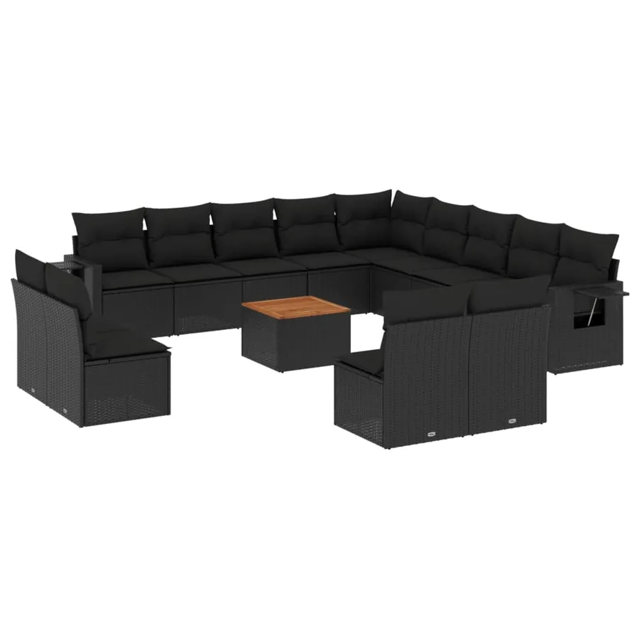 Salon de jardin avec coussins 14 pcs noir résine tressée - 2