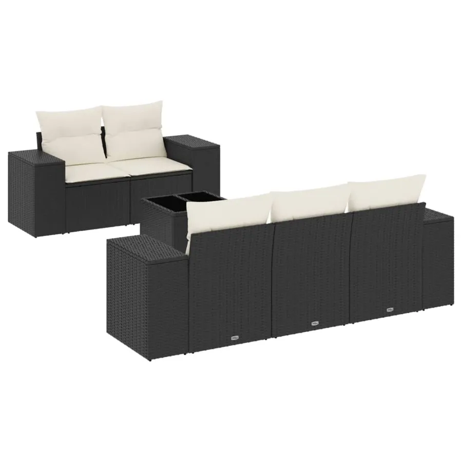 Salon de jardin 6 pcs avec coussins noir résine tressée - 2