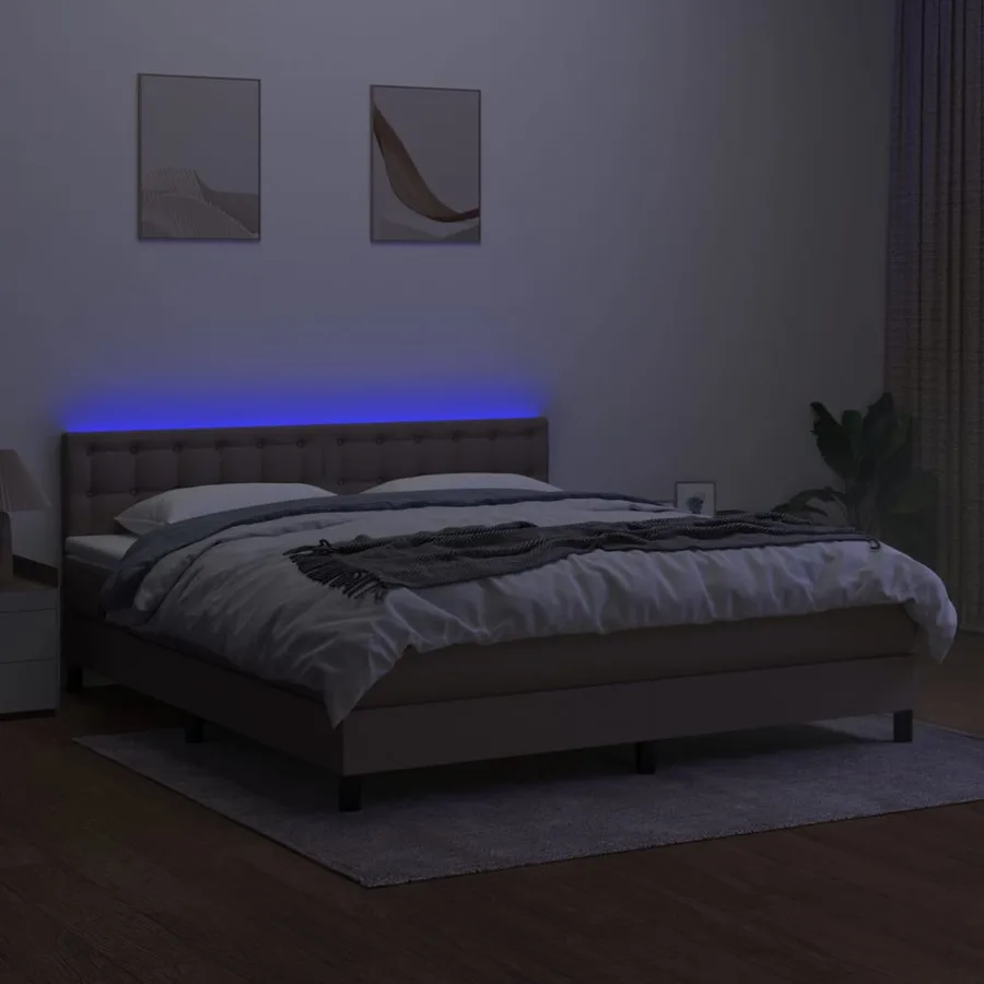 Sommier à lattes de lit avec matelas LED Taupe 180x200 cm Tissu - 4