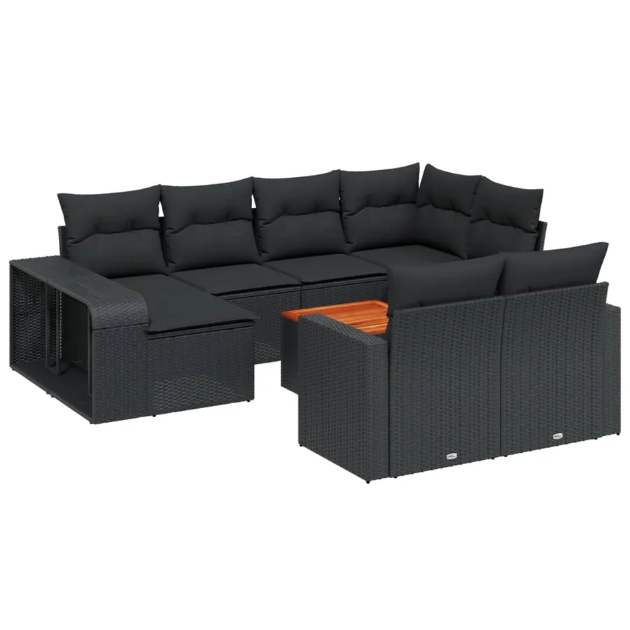 Salon de jardin 11 pcs avec coussins noir résine tressée - 2