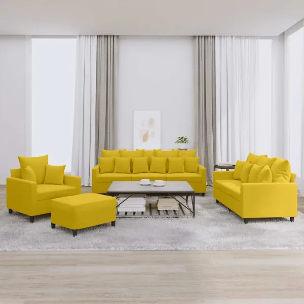 Ensemble de canapés 4 pcs avec coussins Jaune Velours