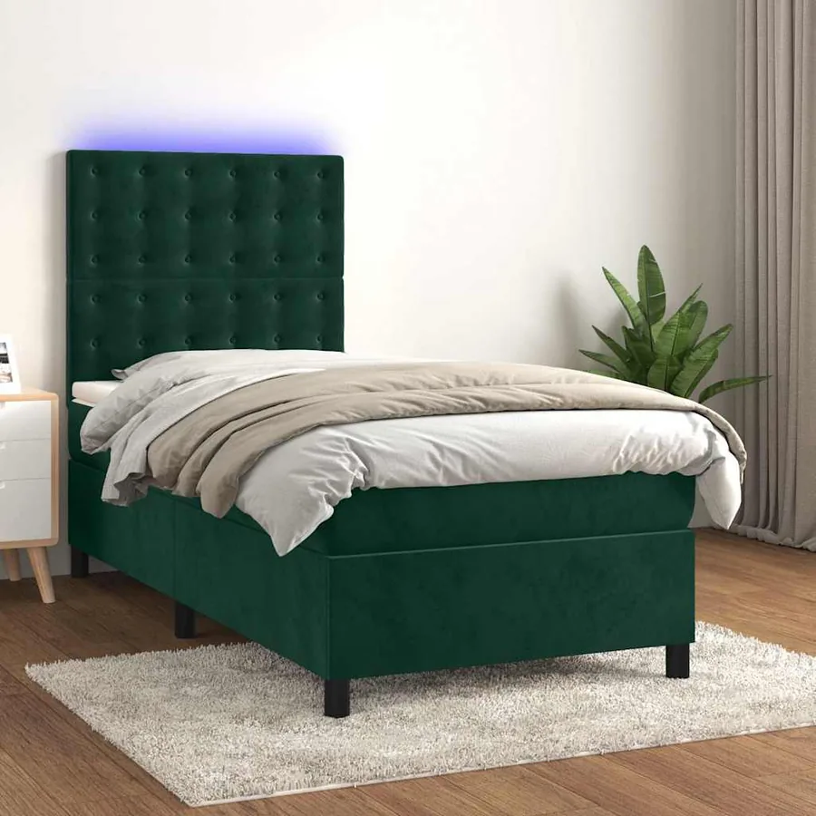 Sommier à lattes de lit matelas et LED Vert foncé 100x200 cm