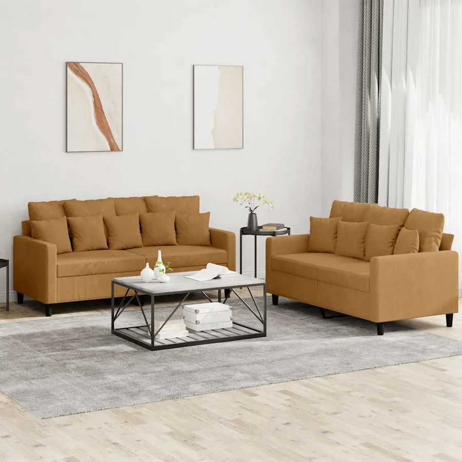 Ensemble de canapés 2 pcs avec coussins Marron Velours