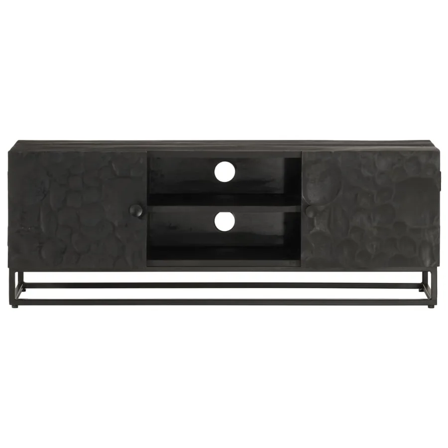 Meuble TV noir 110x30x40 cm bois massif de manguier et fer - 3