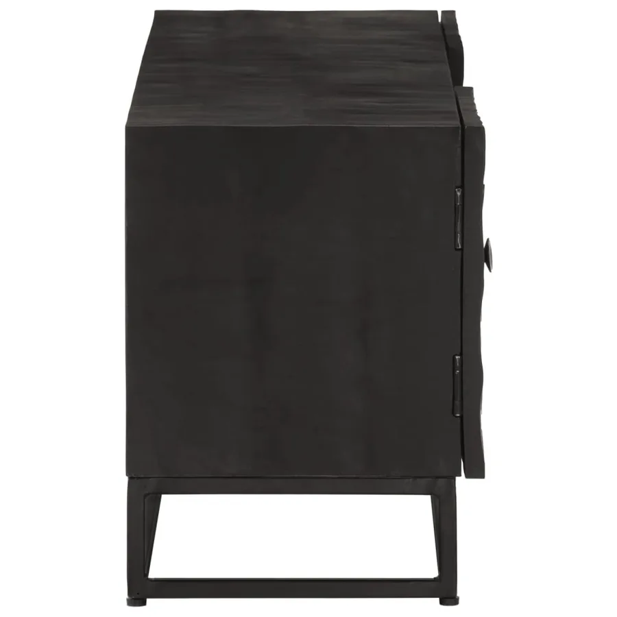 Meuble TV noir 110x30x40 cm bois massif de manguier et fer - 4