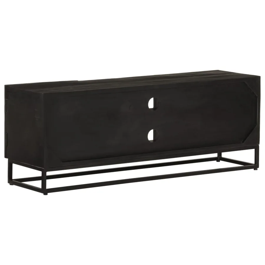 Meuble TV noir 110x30x40 cm bois massif de manguier et fer - 5