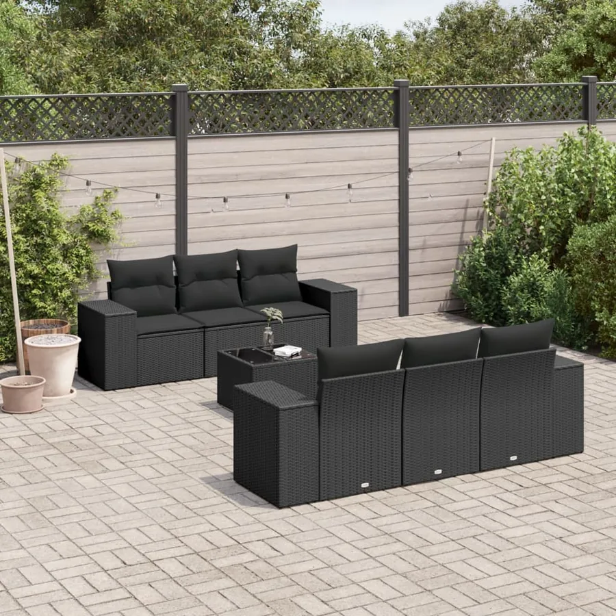 Salon de jardin 7 pcs avec coussins noir résine tressée 55 x 62 x 69 cm - 65,0 kg