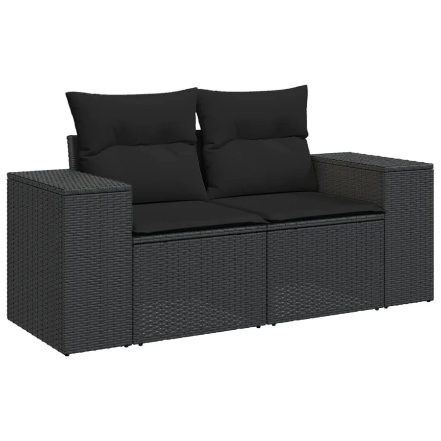 Salon de jardin 5 pcs avec coussins noir résine tressée - 3