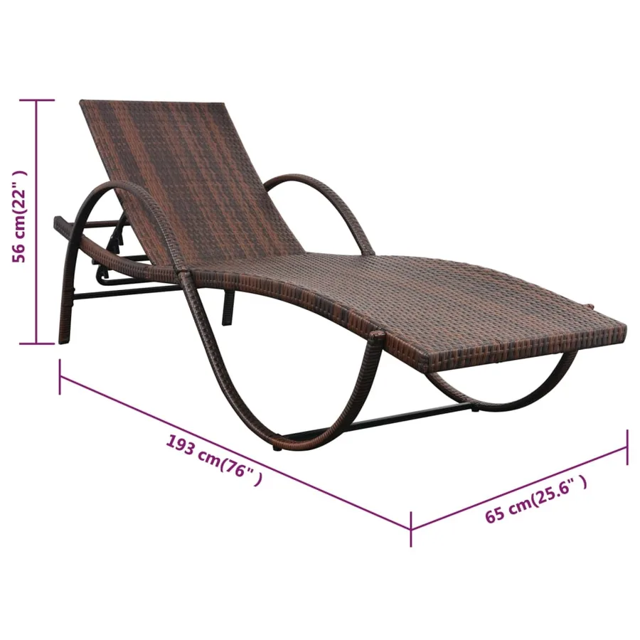 Chaise longue avec coussin et table Résine tressée Marron - 10