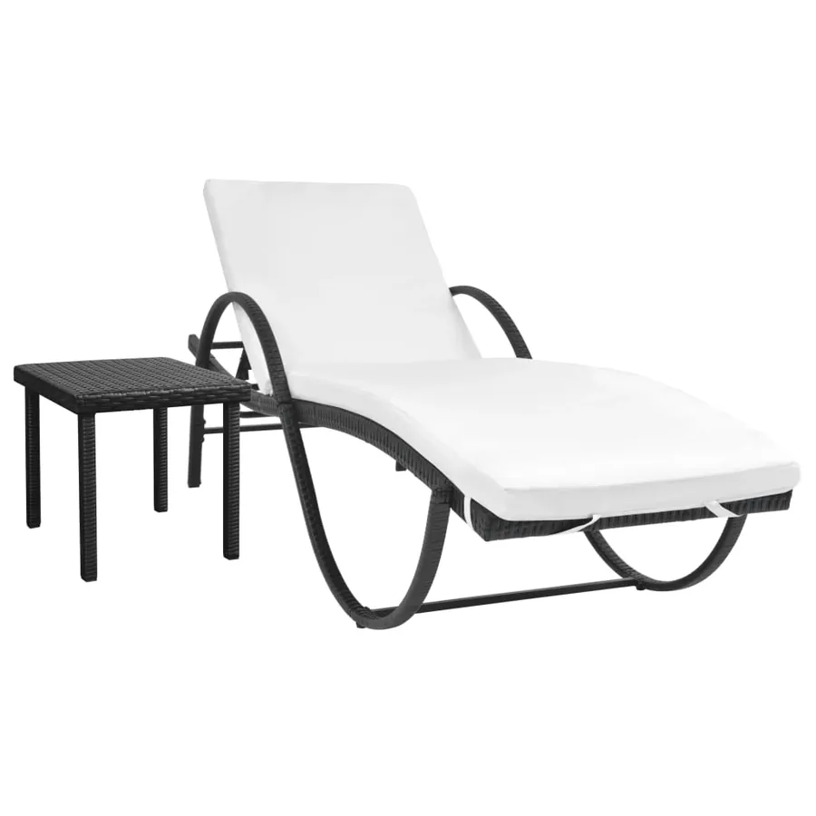 Chaise longue avec coussin et table Résine tressée Marron - 12