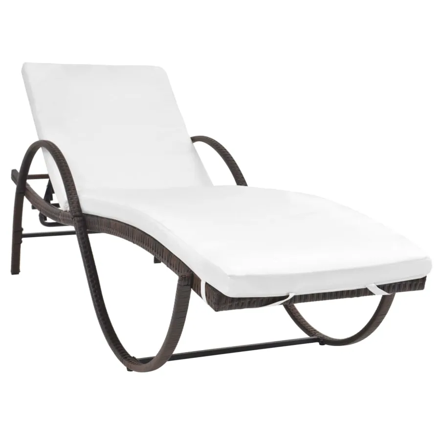 Chaise longue avec coussin et table Résine tressée Marron - 2