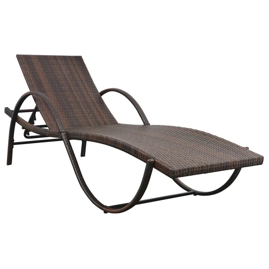 Chaise longue avec coussin et table Résine tressée Marron - 3