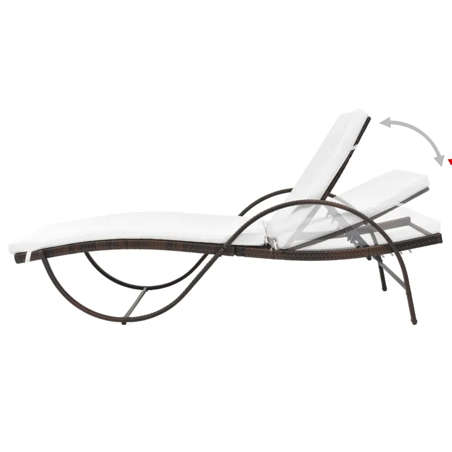 Chaise longue avec coussin et table Résine tressée Marron - 5