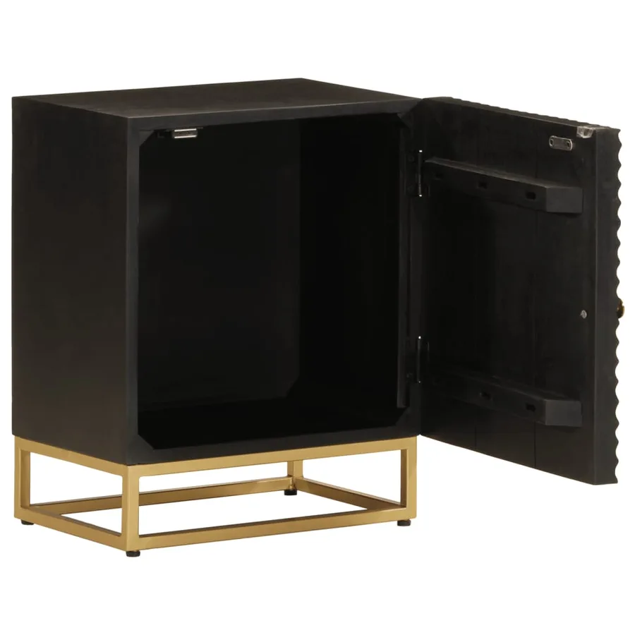 Table de chevet noir 40x30x50 cm bois massif manguier et fer - 2