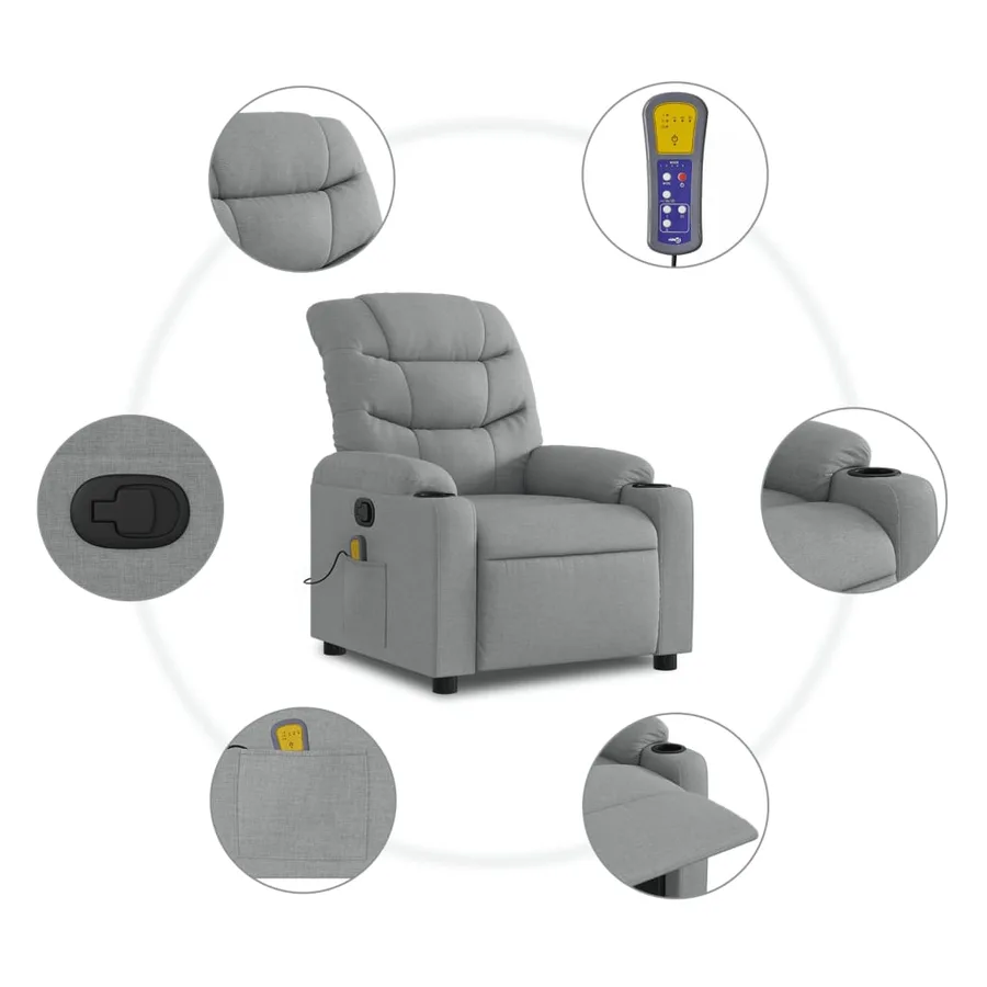 Fauteuil de massage inclinable gris clair tissu - 6