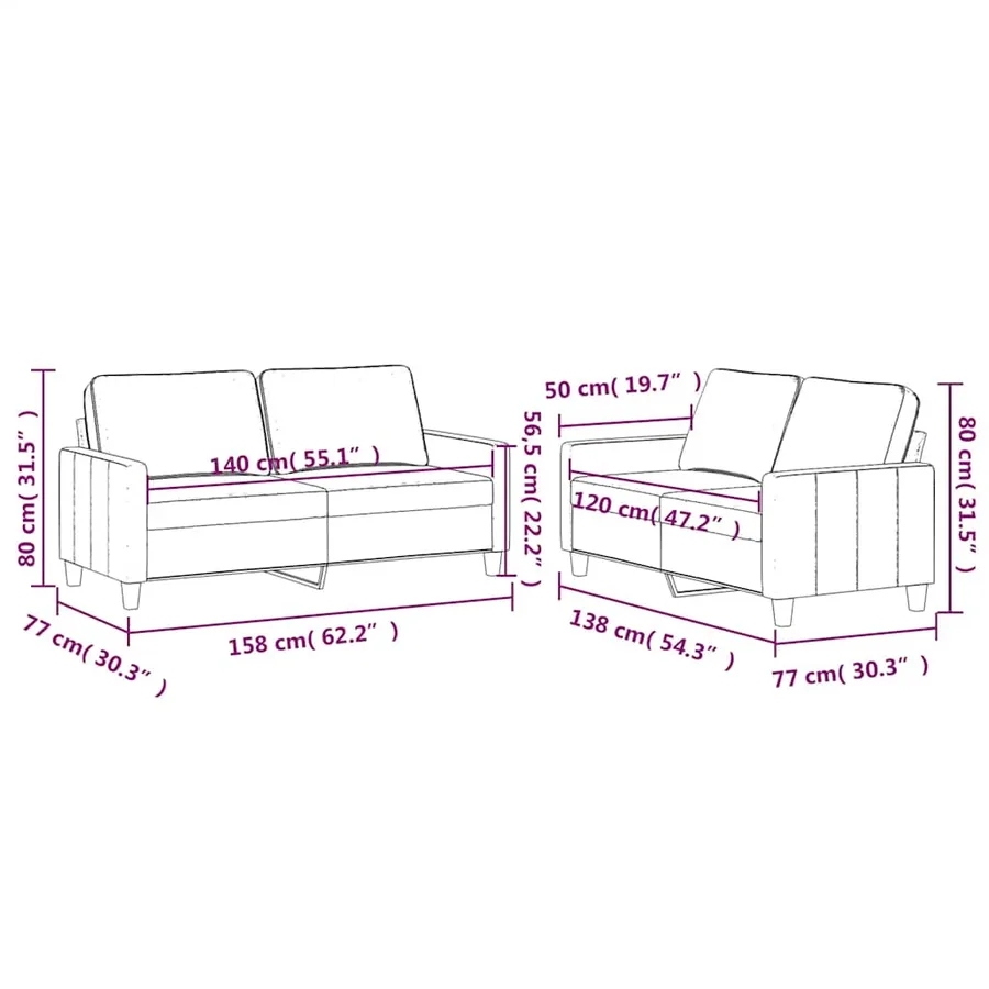 Ensemble de canapés 2 pcs avec coussins Crème Velours - 6