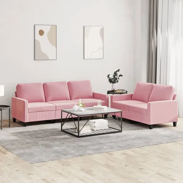 Ensemble de canapés 2 pcs avec coussins Rose Velours