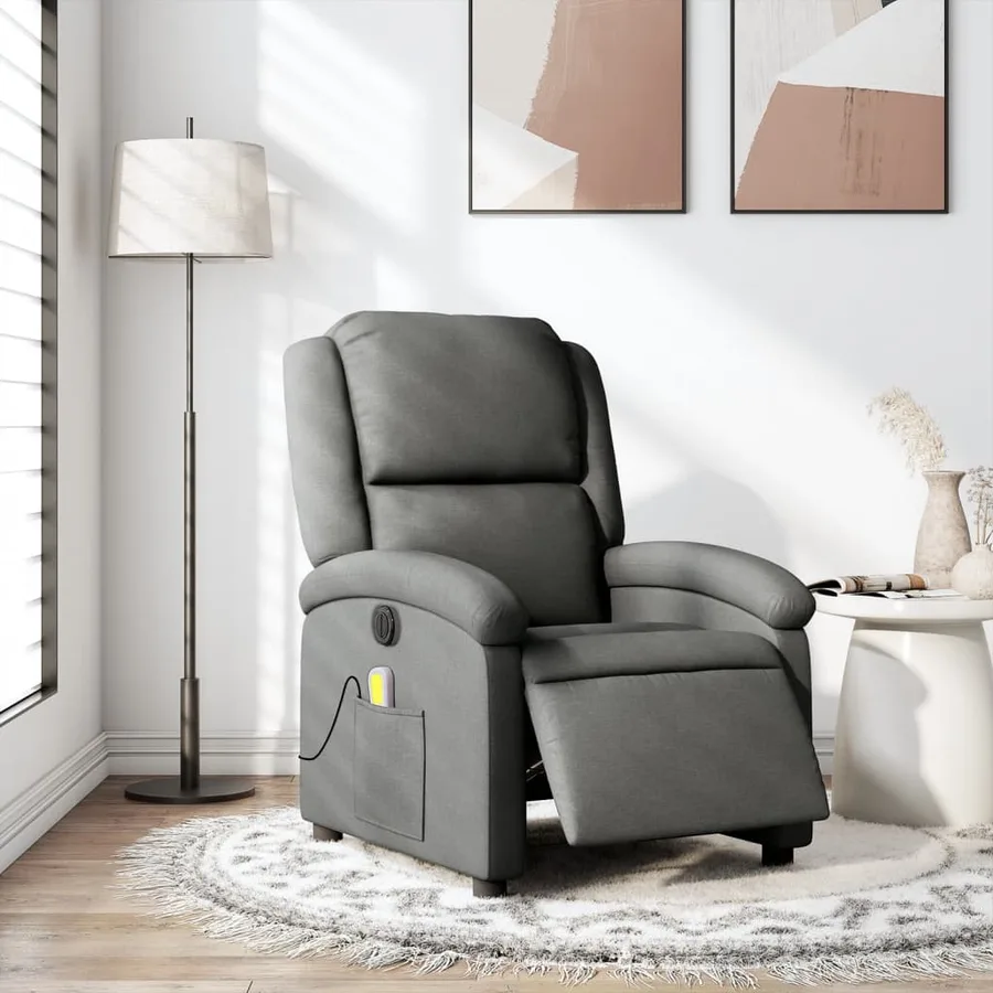 Fauteuil inclinable de massage électrique gris foncé tissu - 15