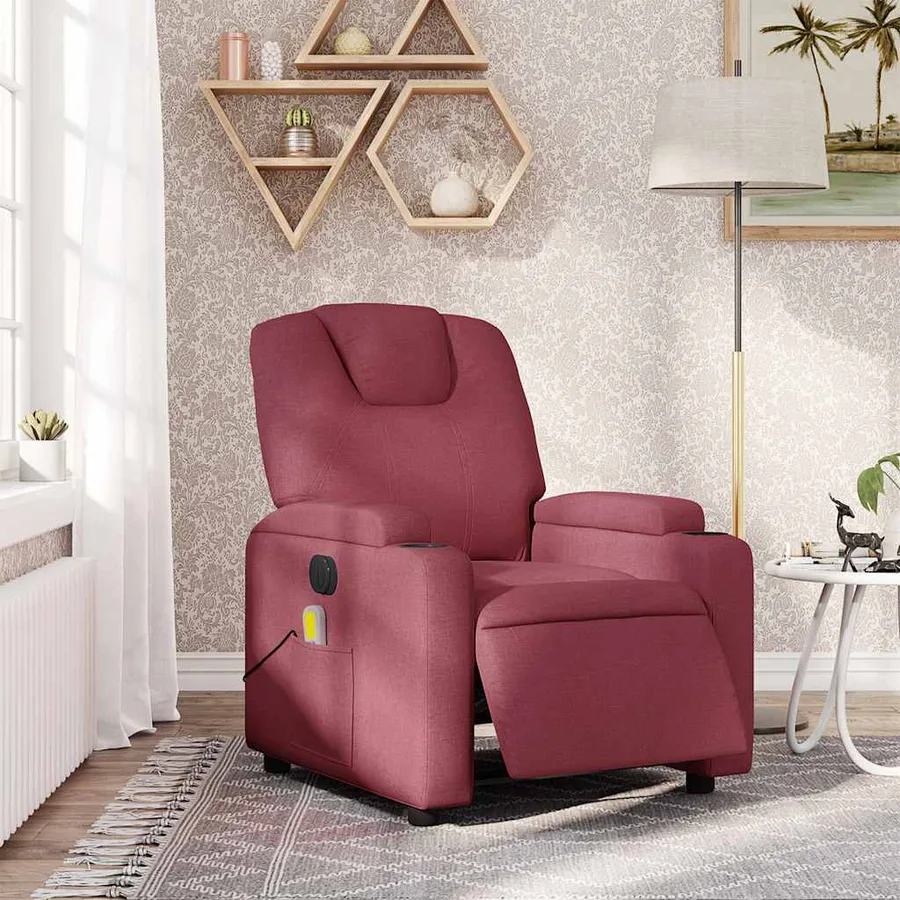 Fauteuil de massage inclinable électrique Rouge bordeaux Tissu - 16