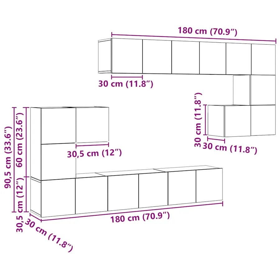 Ensemble de meubles TV 10 pcs Blanc Bois d'ingénierie - 12