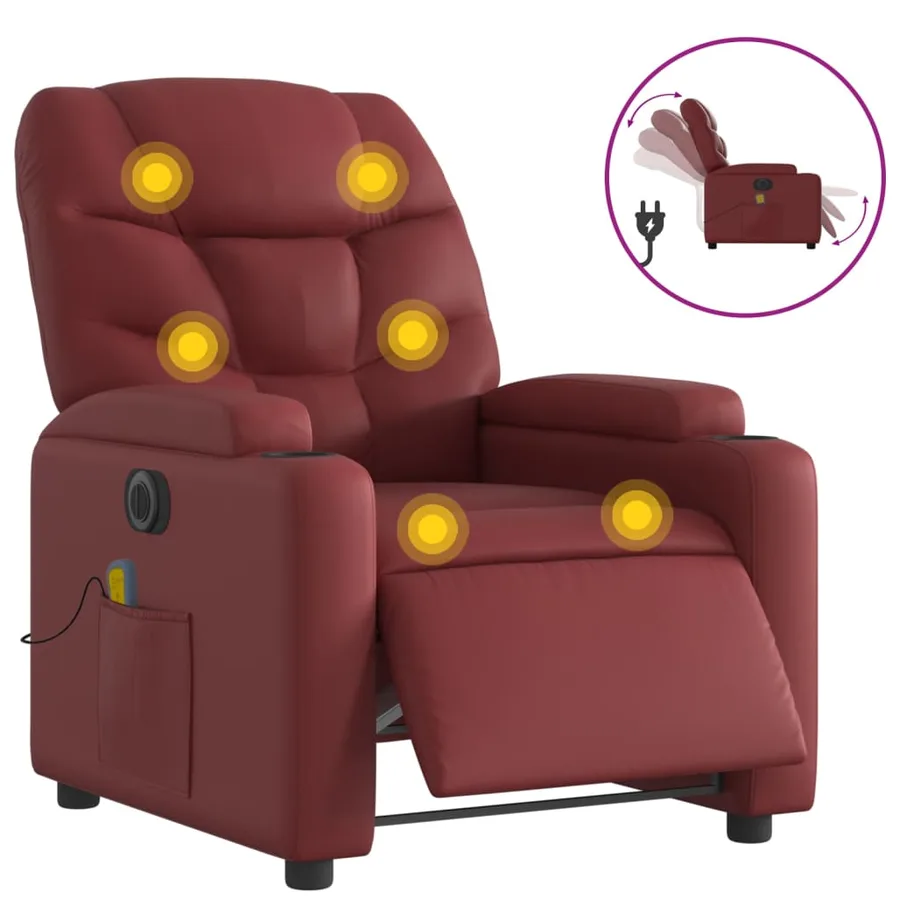 Fauteuil de massage inclinable électrique rouge bordeaux - 2