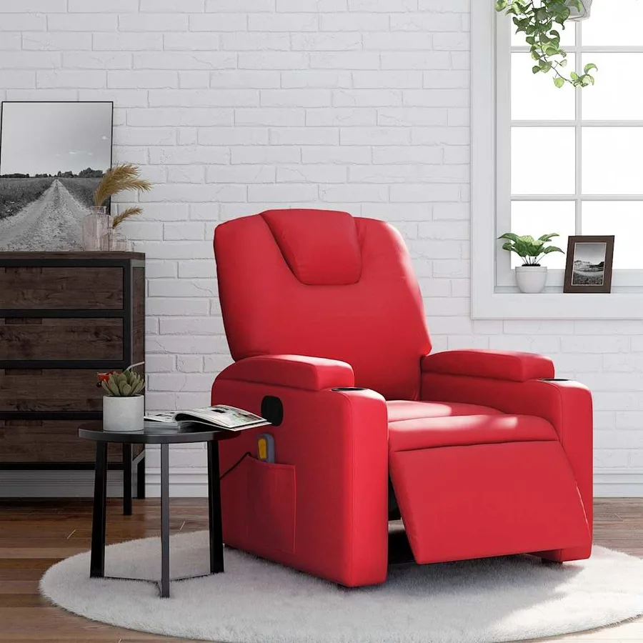 Fauteuil de massage inclinable électrique rouge similicuir - 16