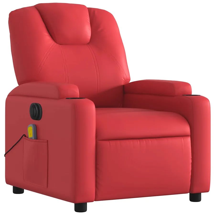Fauteuil de massage inclinable électrique rouge similicuir - 4