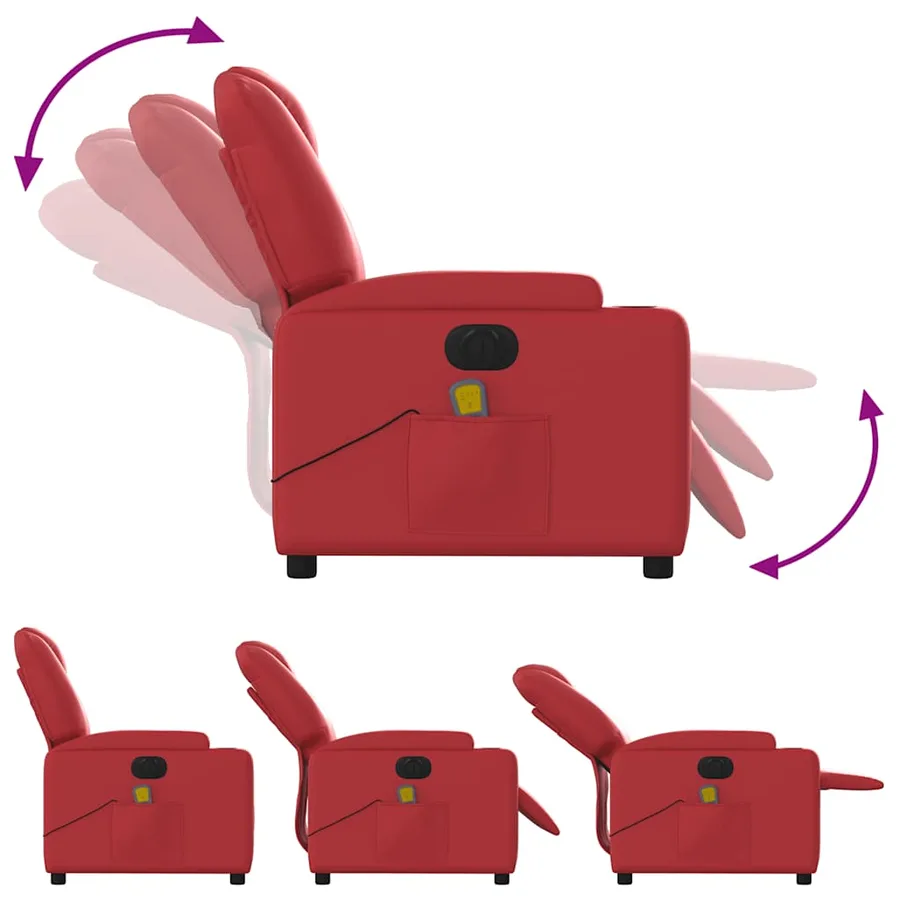 Fauteuil de massage inclinable électrique rouge similicuir - 7