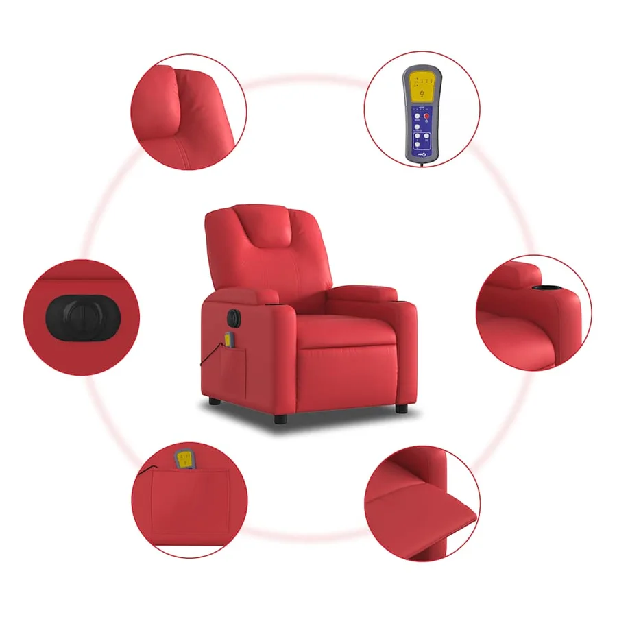 Fauteuil de massage inclinable électrique rouge similicuir - 8