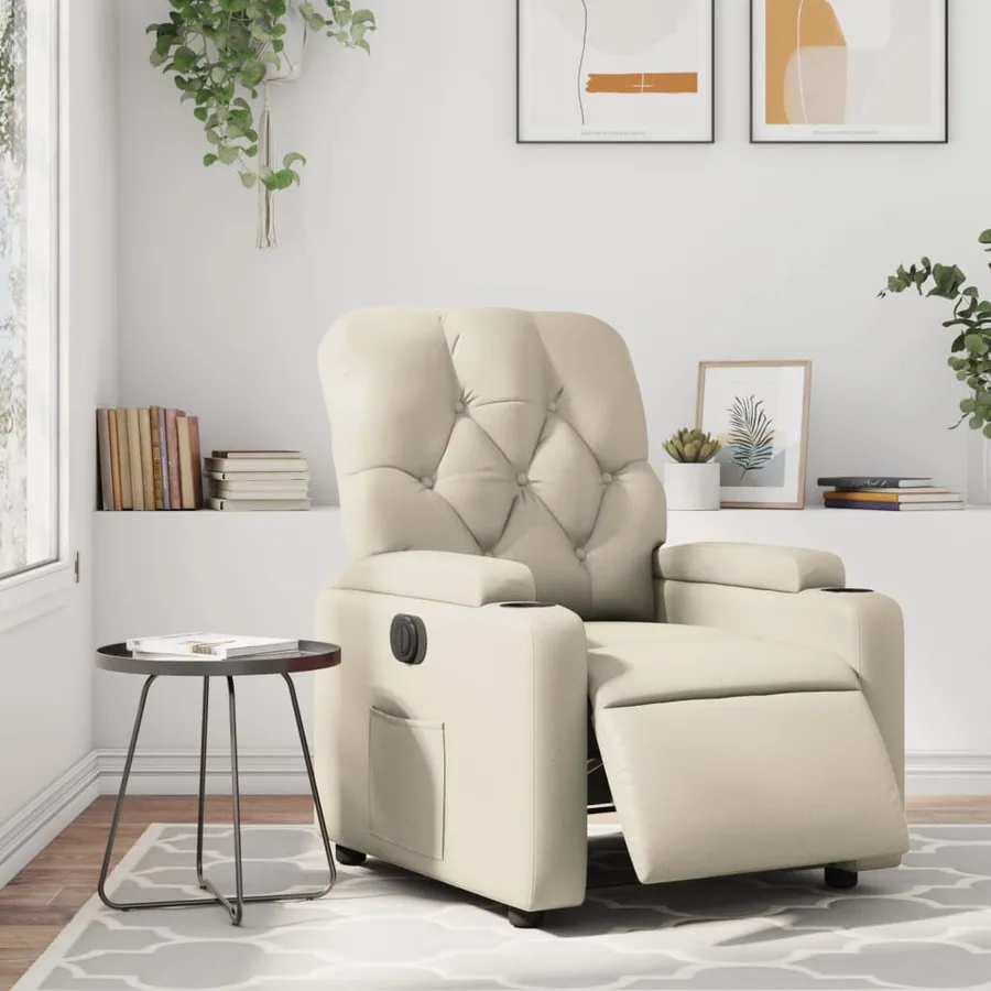 Fauteuil inclinable électrique Crème Similicuir - 15