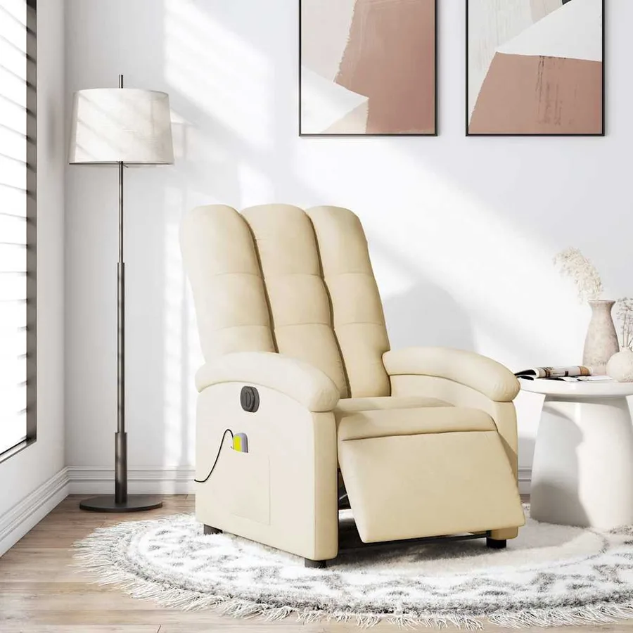 Fauteuil inclinable de massage électrique crème tissu - 15