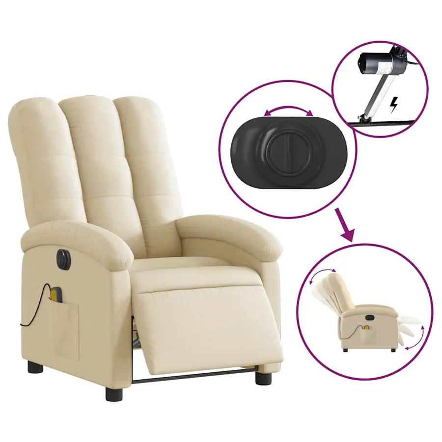 Fauteuil inclinable de massage électrique crème tissu - 6