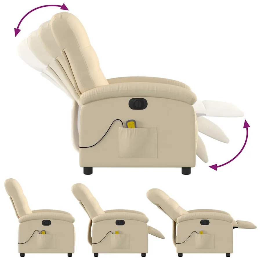 Fauteuil inclinable de massage électrique crème tissu - 7