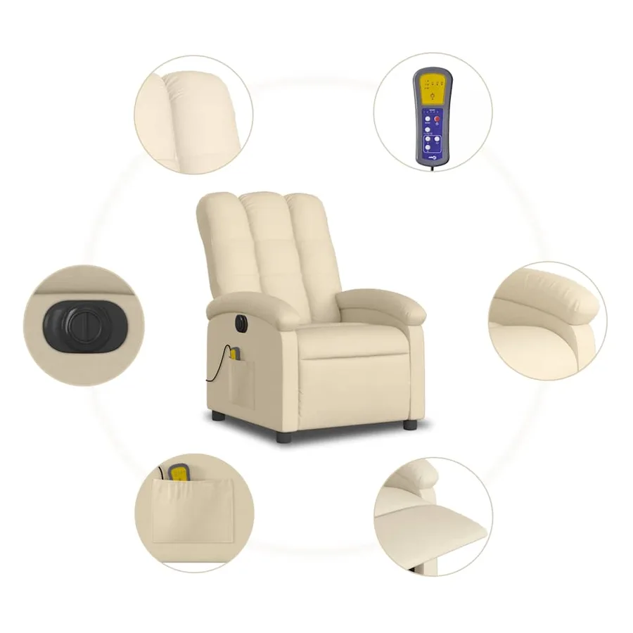Fauteuil inclinable de massage électrique crème tissu - 8