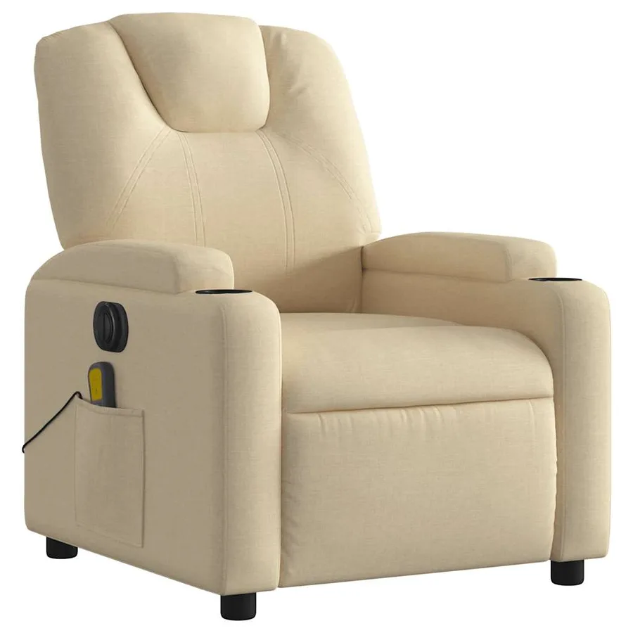 Fauteuil inclinable de massage électrique crème tissu - 4
