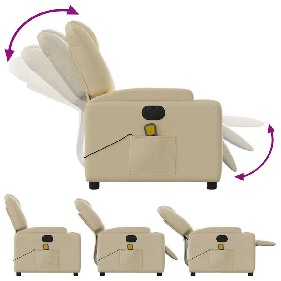 Fauteuil inclinable de massage électrique crème tissu - 7