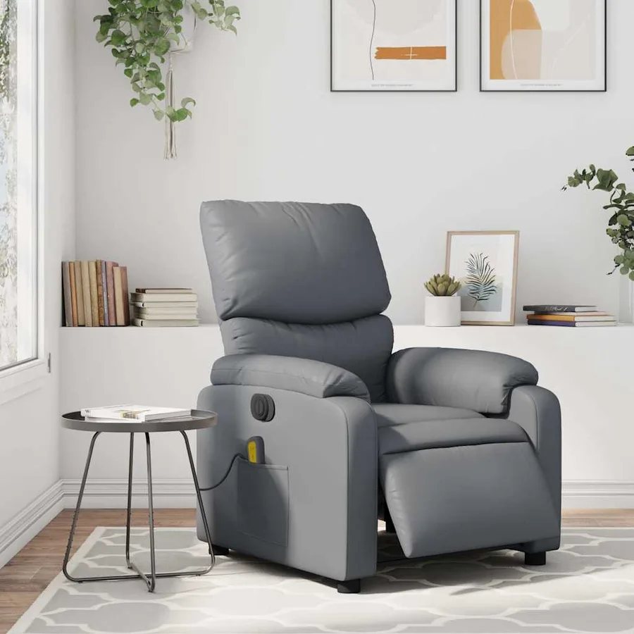 Fauteuil de massage inclinable électrique gris similicuir - 15