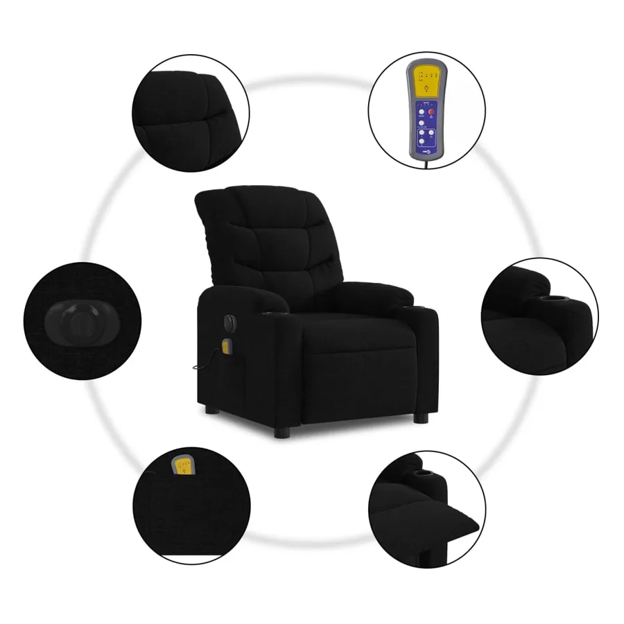 Fauteuil de massage inclinable électrique Noir Tissu - 8