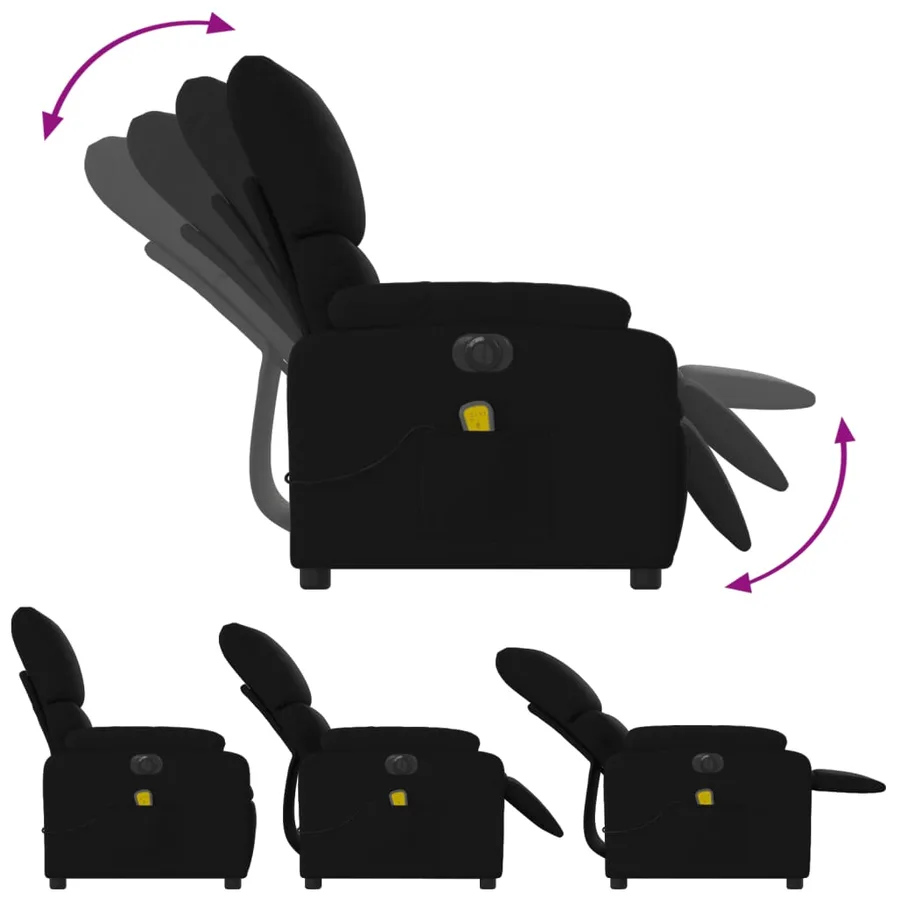 Fauteuil de massage inclinable électrique Noir Tissu - 7