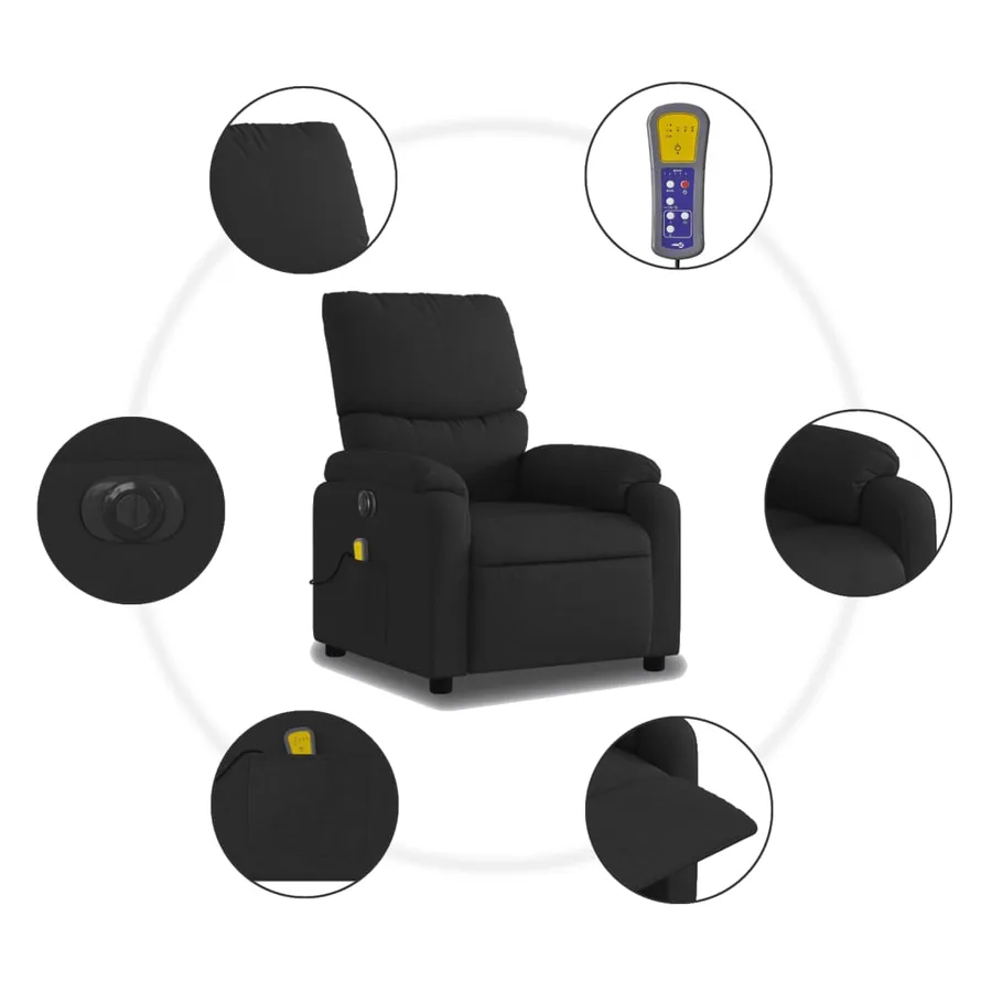 Fauteuil de massage inclinable électrique Noir Tissu - 8