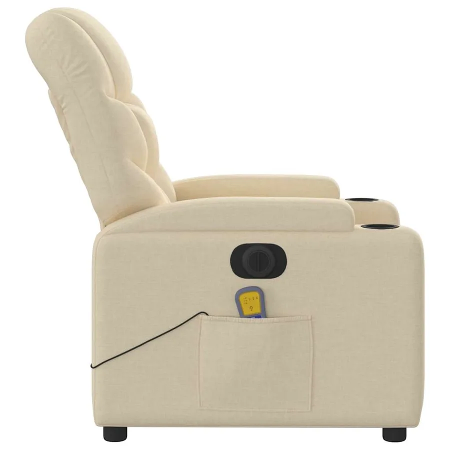 Fauteuil inclinable de massage électrique crème tissu - 10