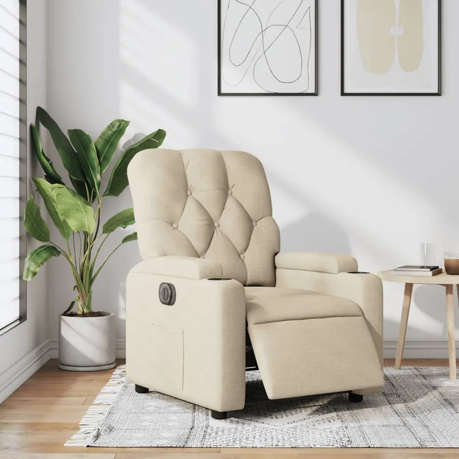 Fauteuil inclinable électrique Crème Tissu - 16