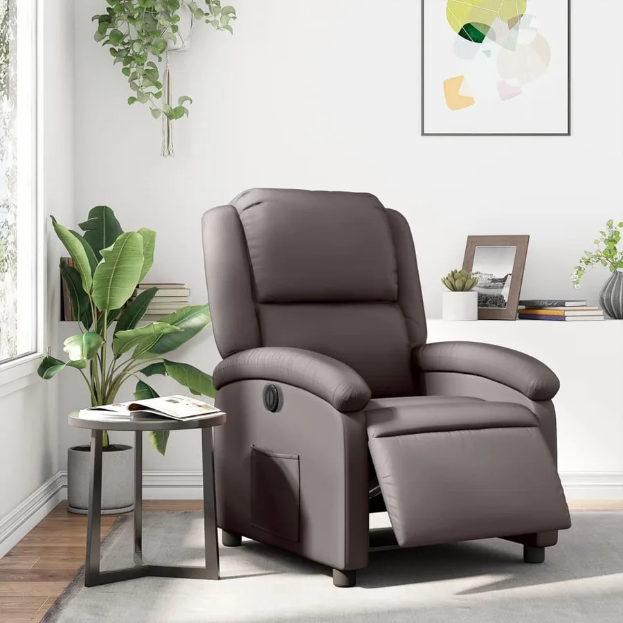Fauteuil inclinable électrique marron foncé cuir véritable - 15