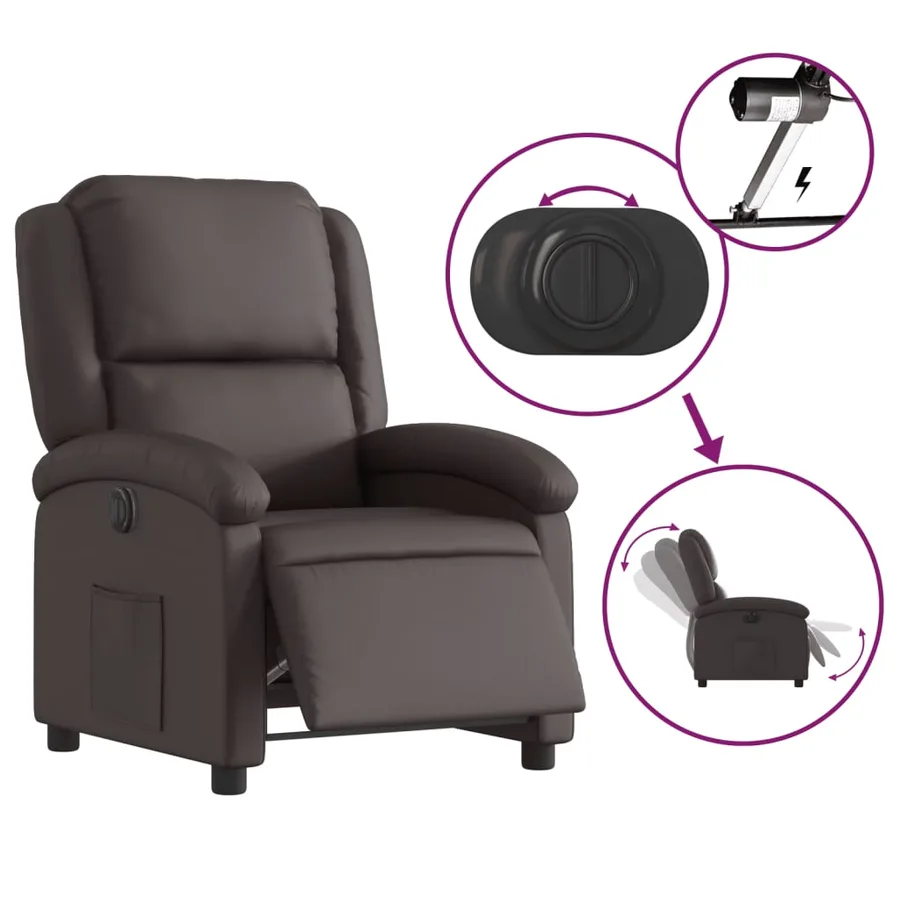 Fauteuil inclinable électrique marron foncé cuir véritable - 6