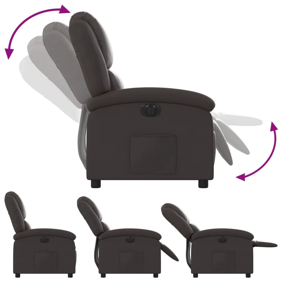 Fauteuil inclinable électrique marron foncé cuir véritable - 7