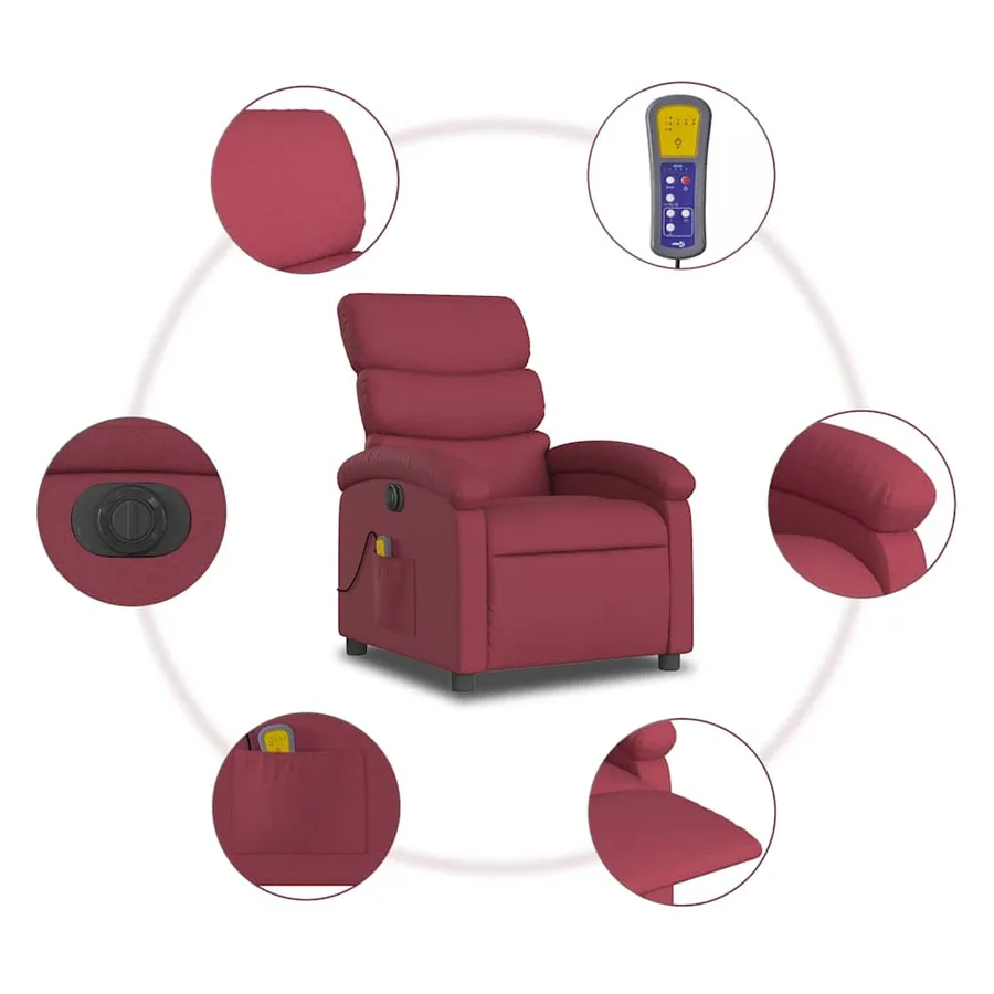 Fauteuil de massage inclinable électrique Rouge bordeaux Tissu - 8