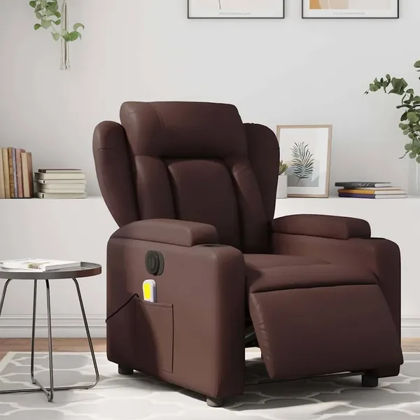 Fauteuil de massage inclinable électrique marron similicuir