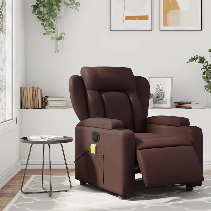Fauteuil de massage inclinable électrique marron similicuir - 16